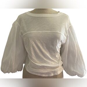 Free People, soft white, lantern sleeve, flattering ruched front detail